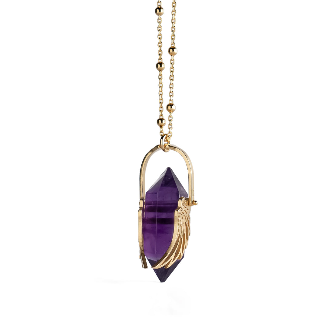 Shiny Amethyst Archangel Wings Necklace