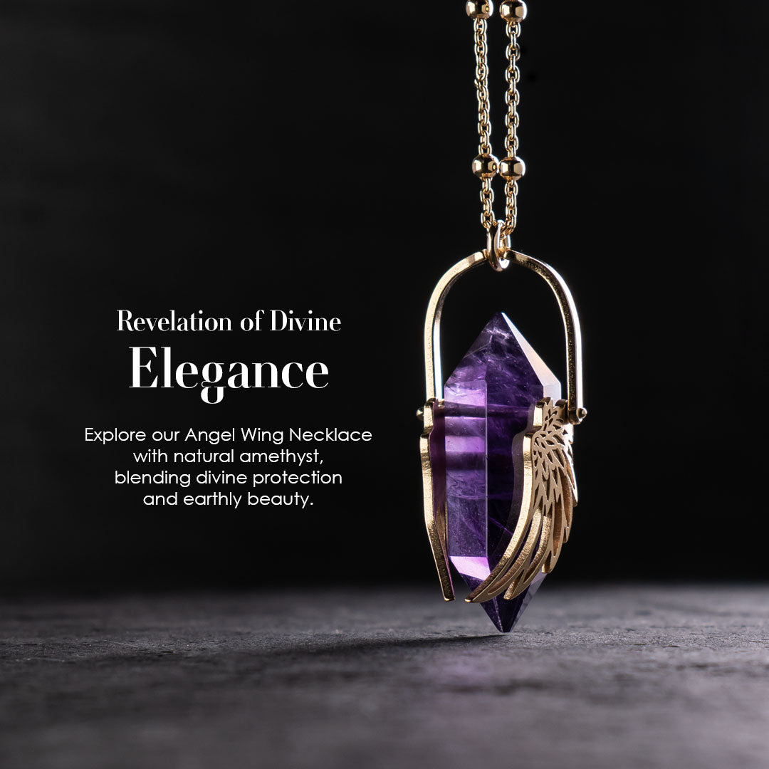 Shiny Amethyst Archangel Wings Necklace
