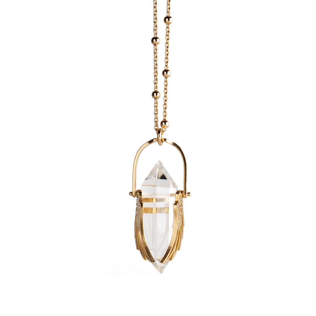 Shiny Crystal Quartz Archangel Wings Necklace