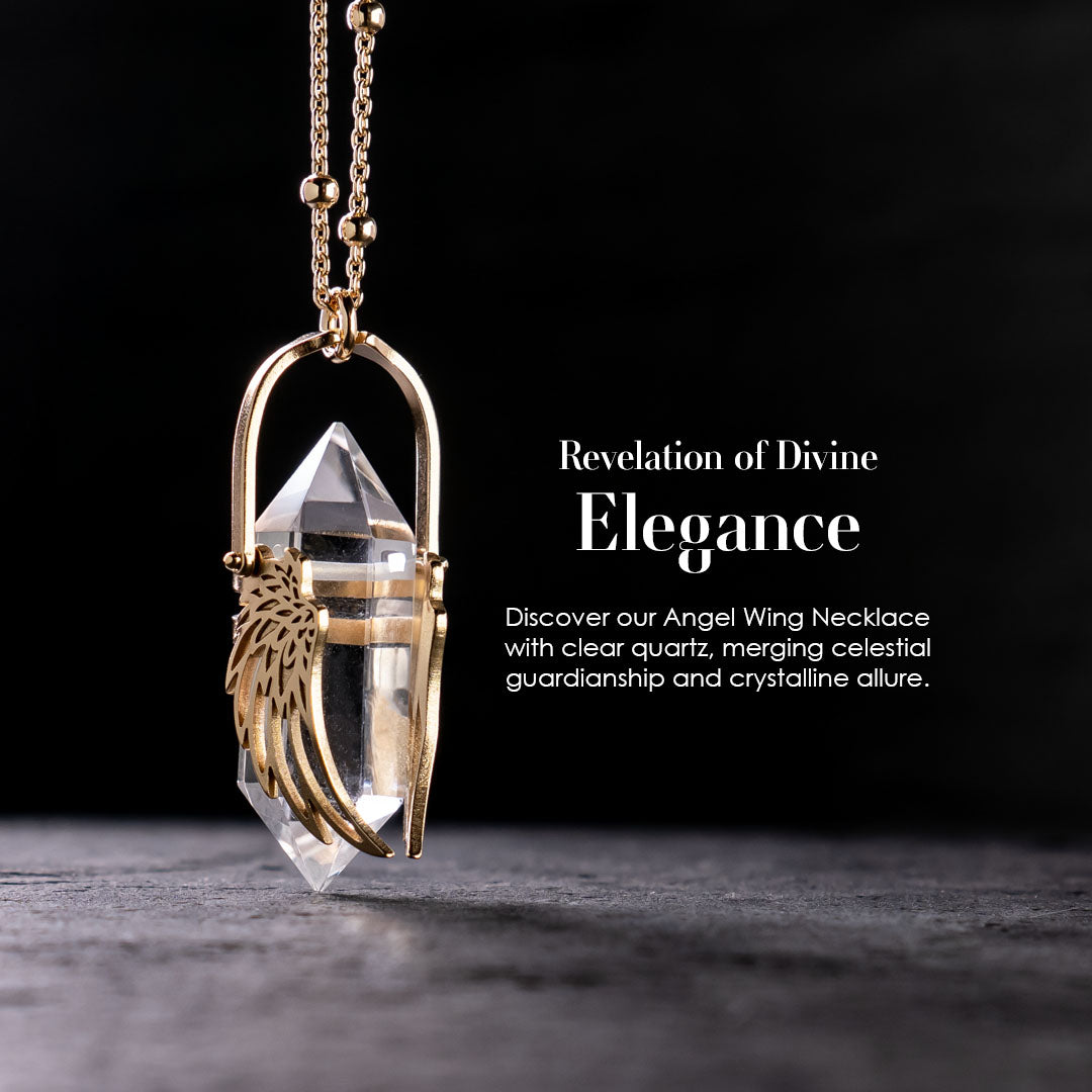 Shiny Crystal Quartz Archangel Wings Necklace
