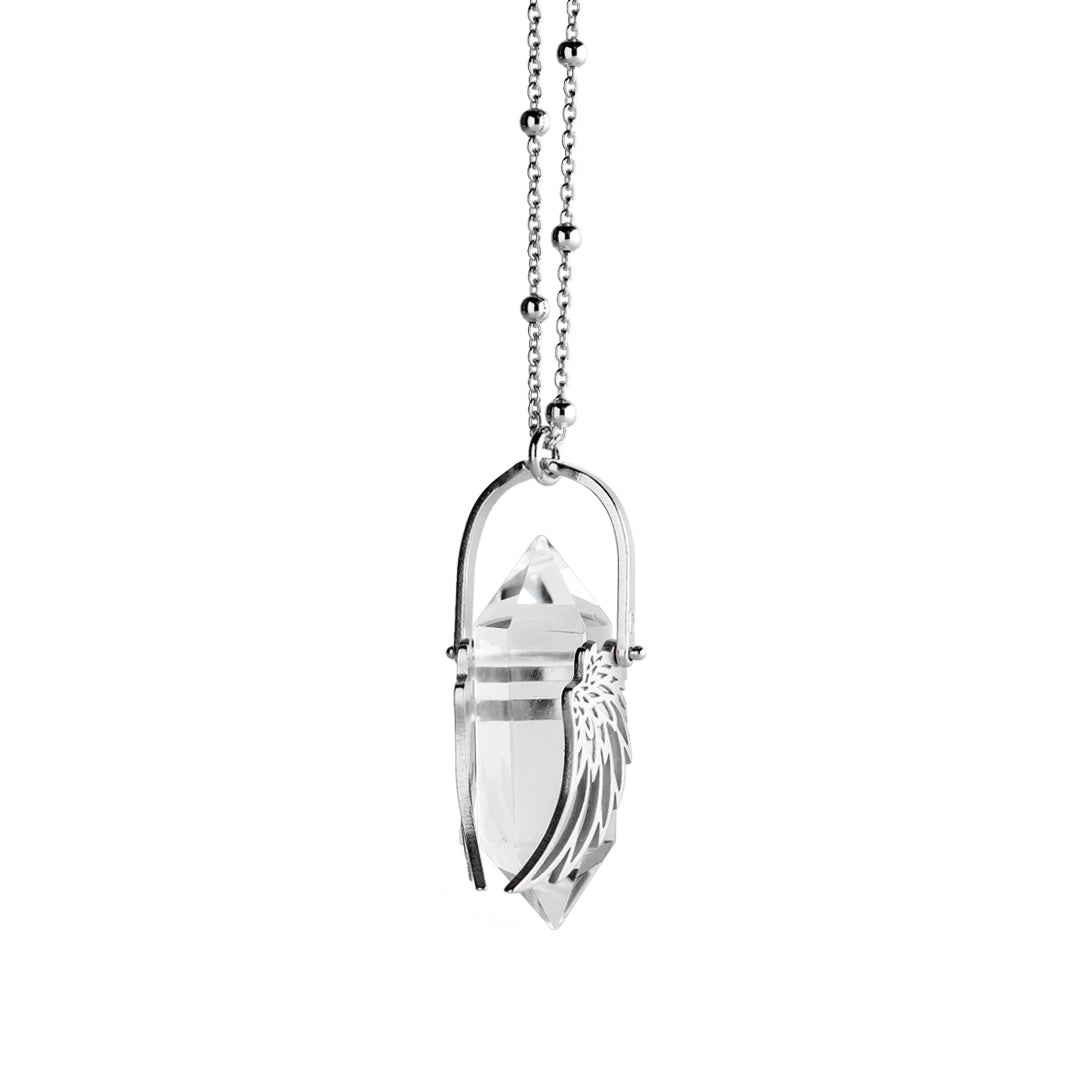 Shiny Crystal Quartz Archangel Wings Necklace