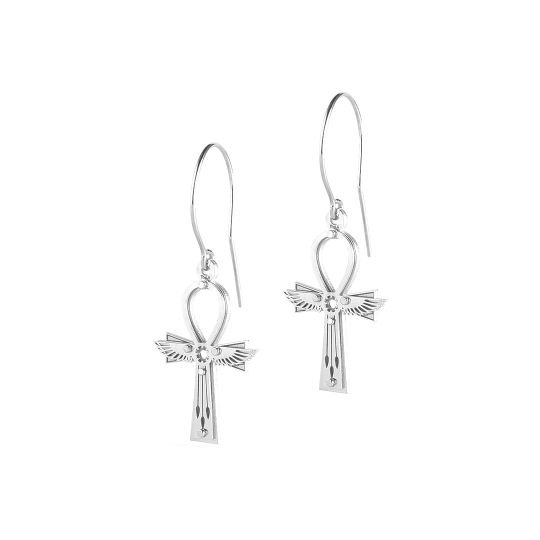 Ankh Cross Earrings with Quartz Crystal