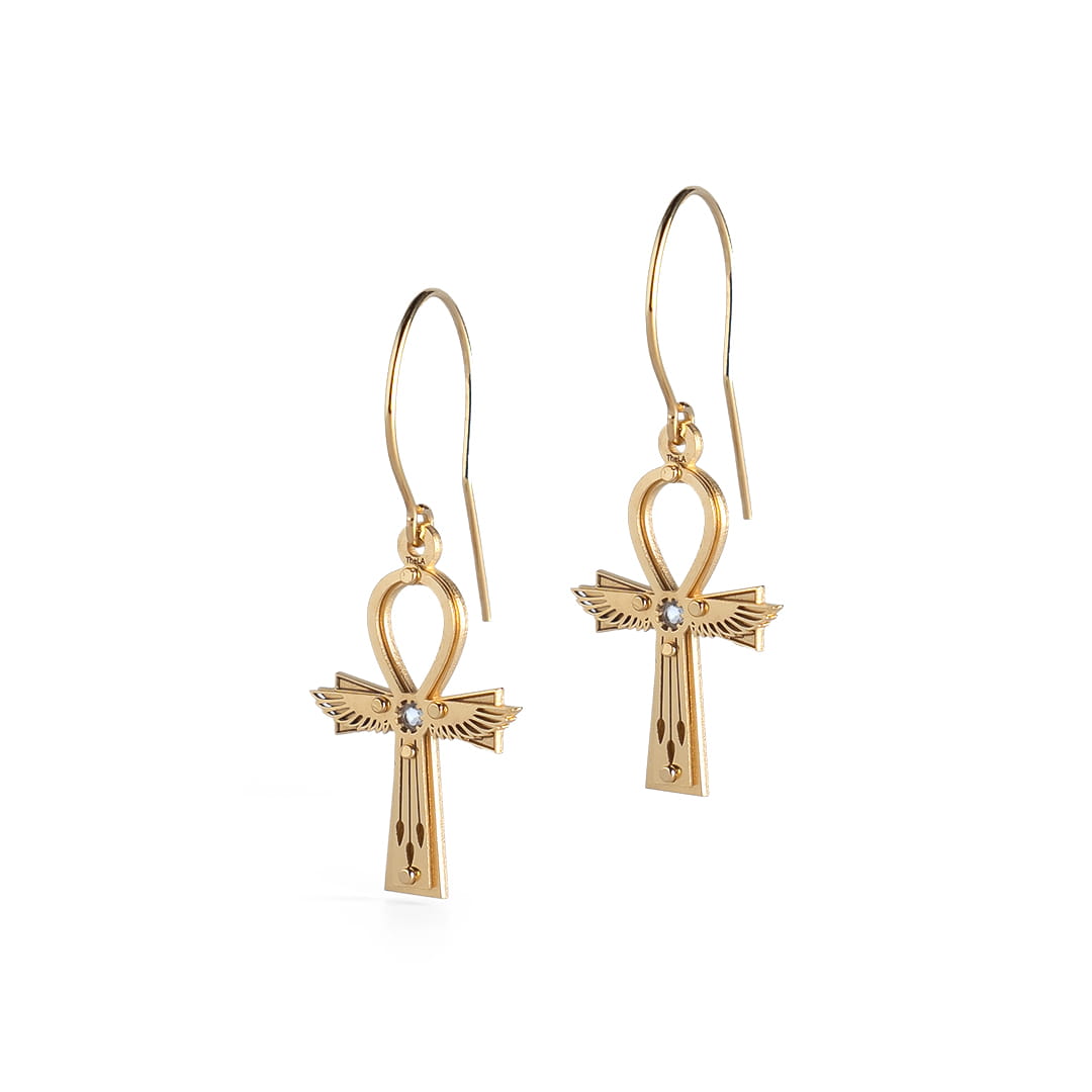 Ankh Cross Earrings with Quartz Crystal