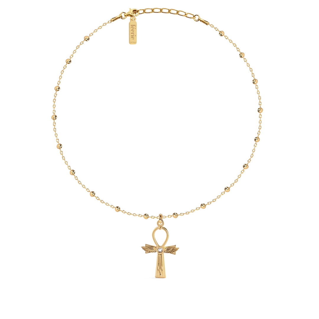 Ankh Cross Choker with Quartz Crystal
