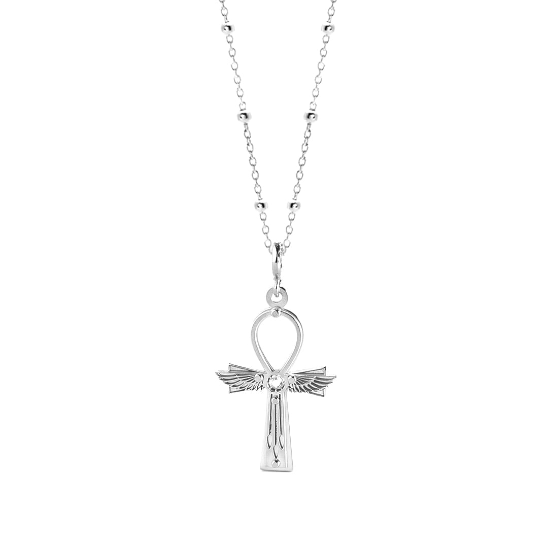 Ankh Cross Necklace with Quartz Crystal