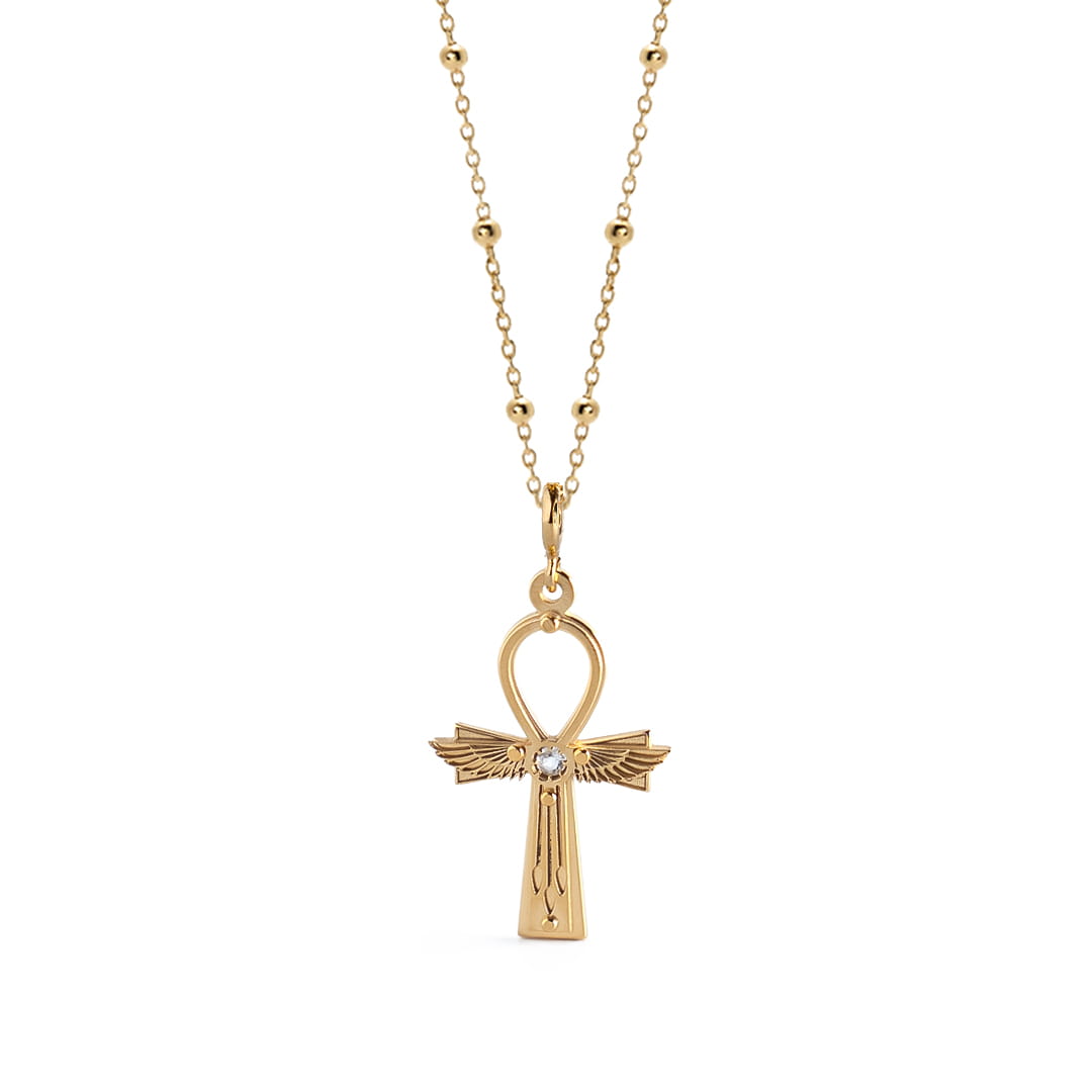 Ankh Cross Necklace with Quartz Crystal