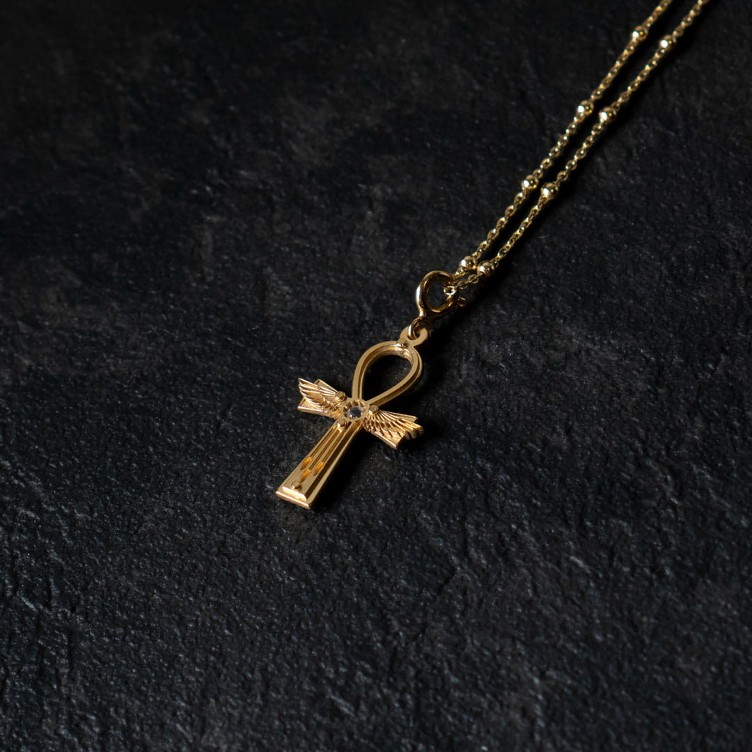 Ankh Cross Necklace with Quartz Crystal