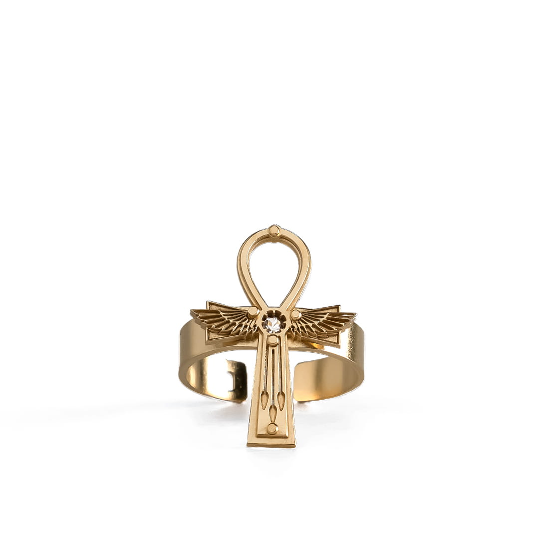 Ankh Cross Ring with Quartz Crystal