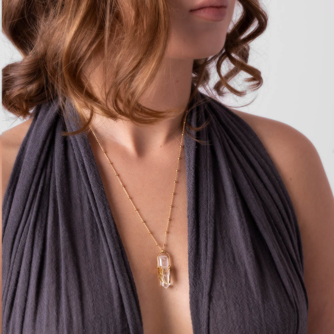 Archangel Wings Quartz Crystal Necklace