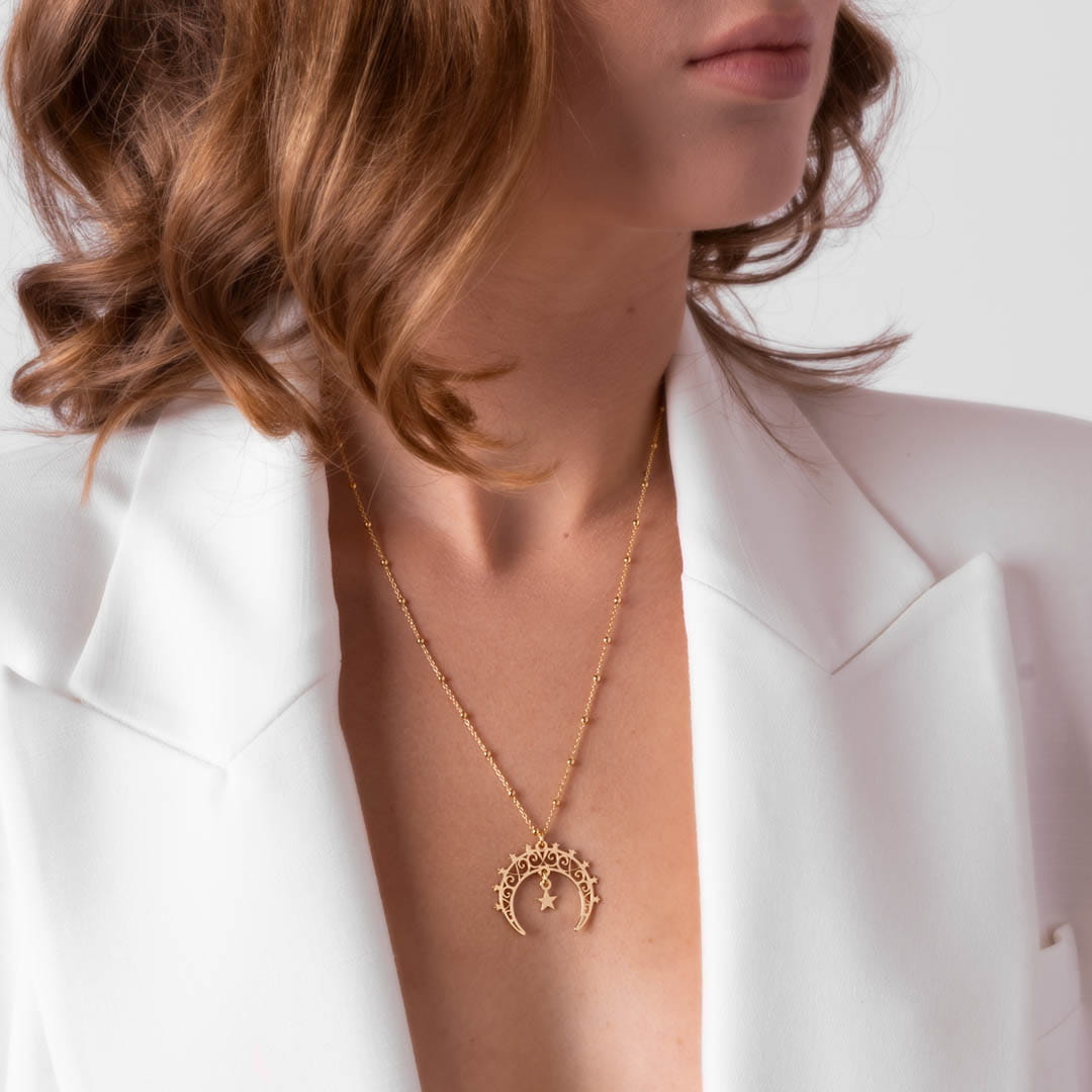Moon and Star Lunula Necklace
