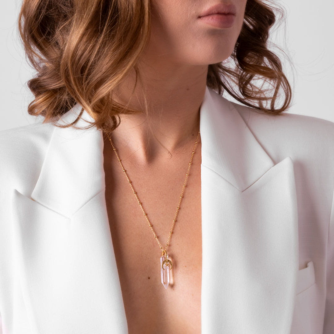 Moon Lunula Quartz Crystal Necklace