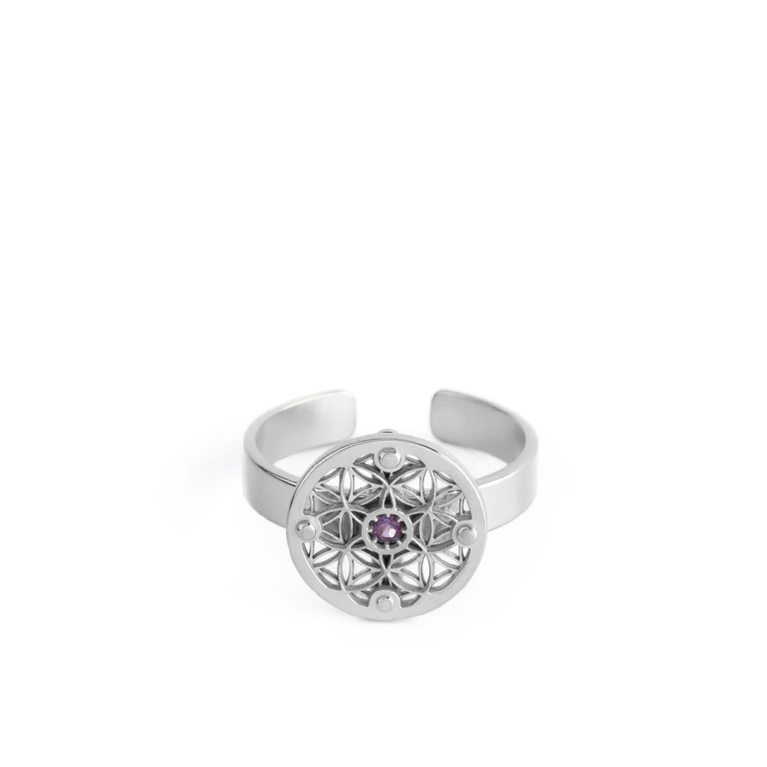 Flower of Life Ring with Amethyst