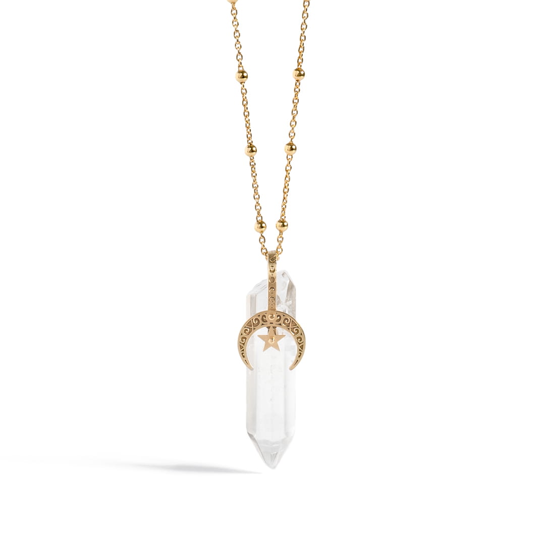 Moon Lunula Quartz Crystal Necklace