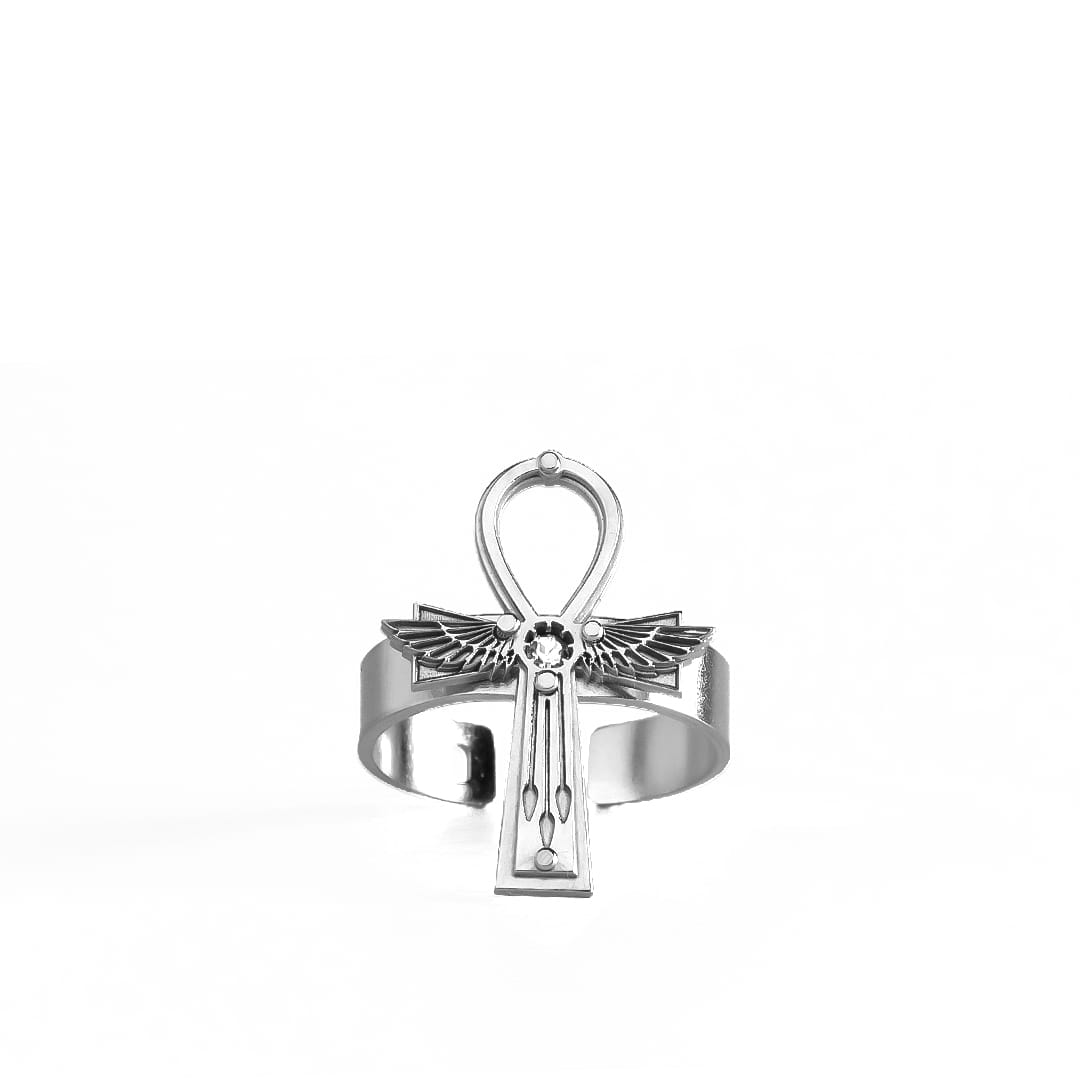 Ankh Cross Ring with Quartz Crystal