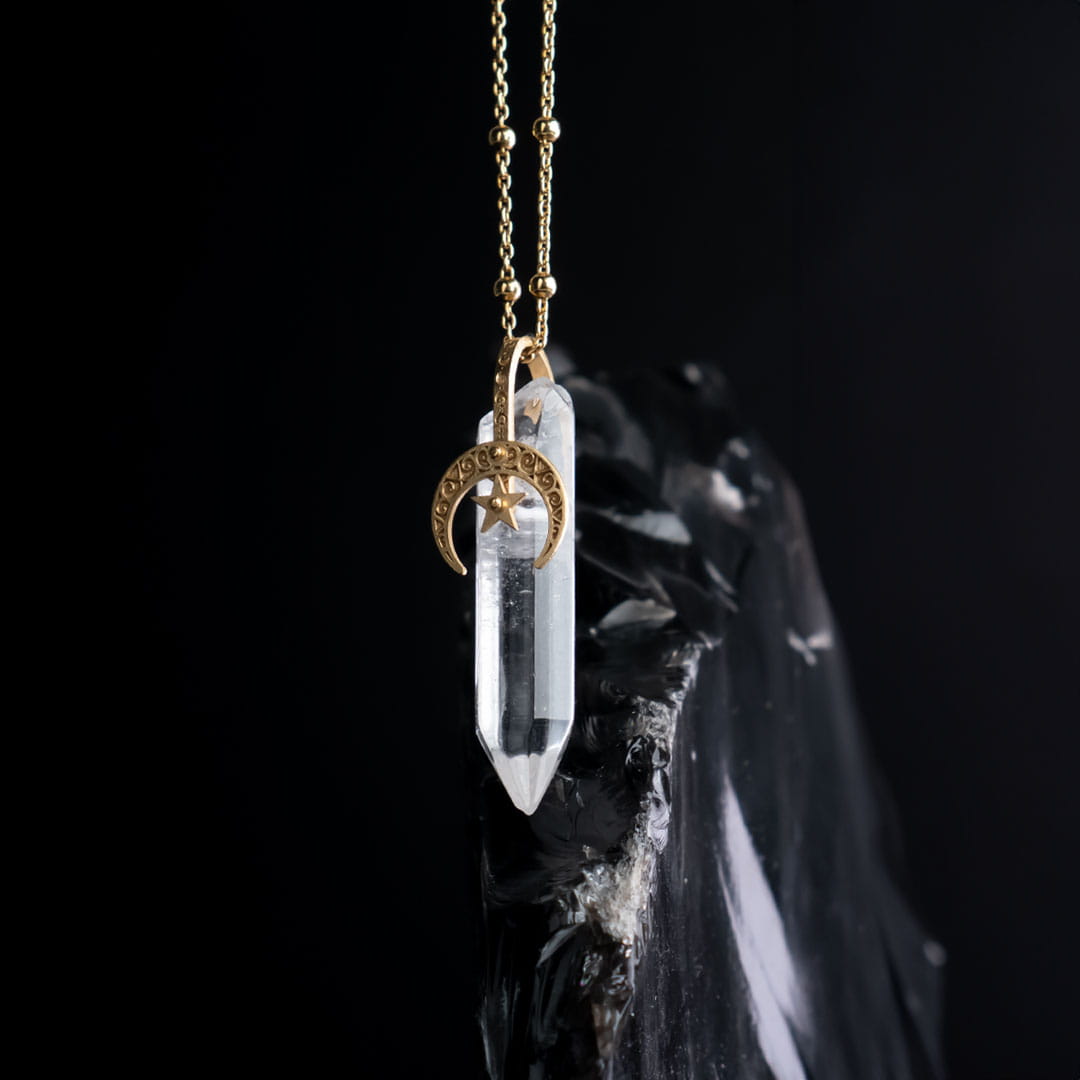 Moon Lunula Quartz Crystal Necklace